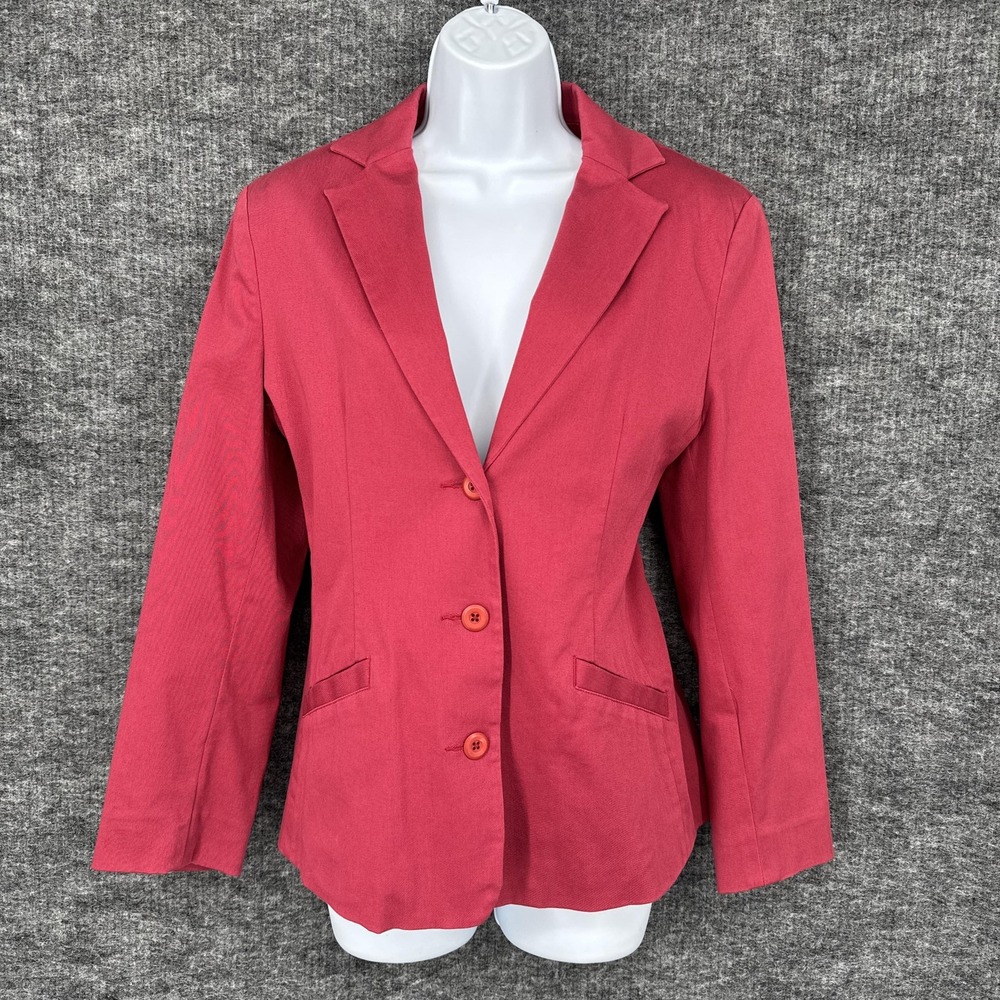 LL Bean Blazer Womens 10P Petite Pink Cotton Stretch 3 Button Lined Jacket